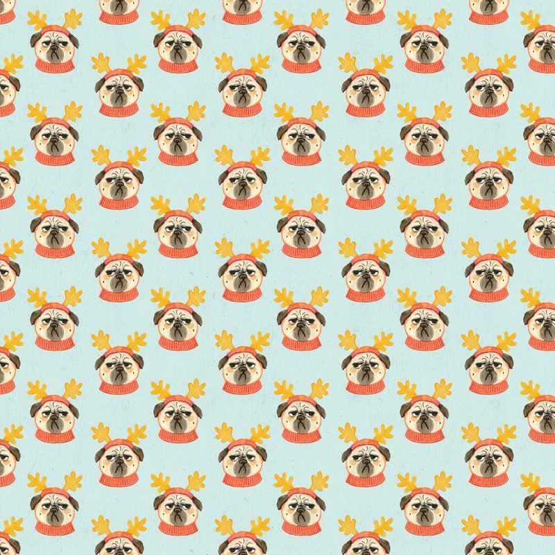 Bah Hum Pug Faces Christmas Fabric