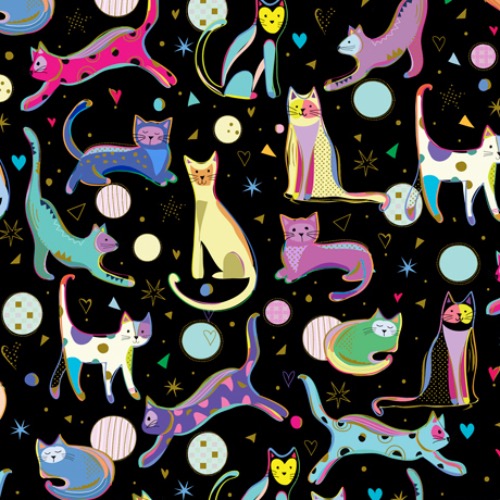Kitty Cats Black Cats - Quilting Treasures Cat Fabric