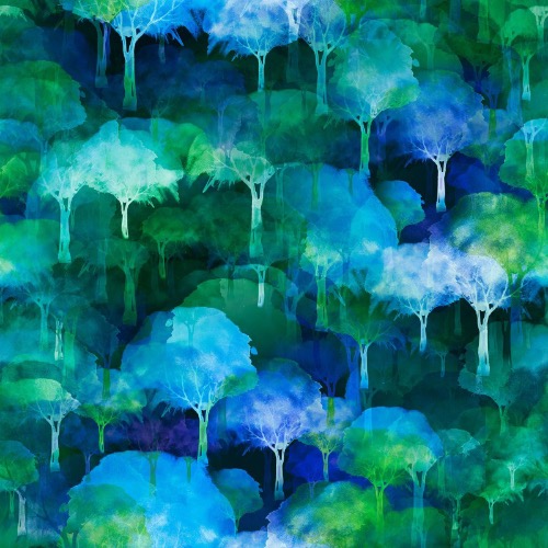 Urban Jungle Trees Fabric - Blue/green