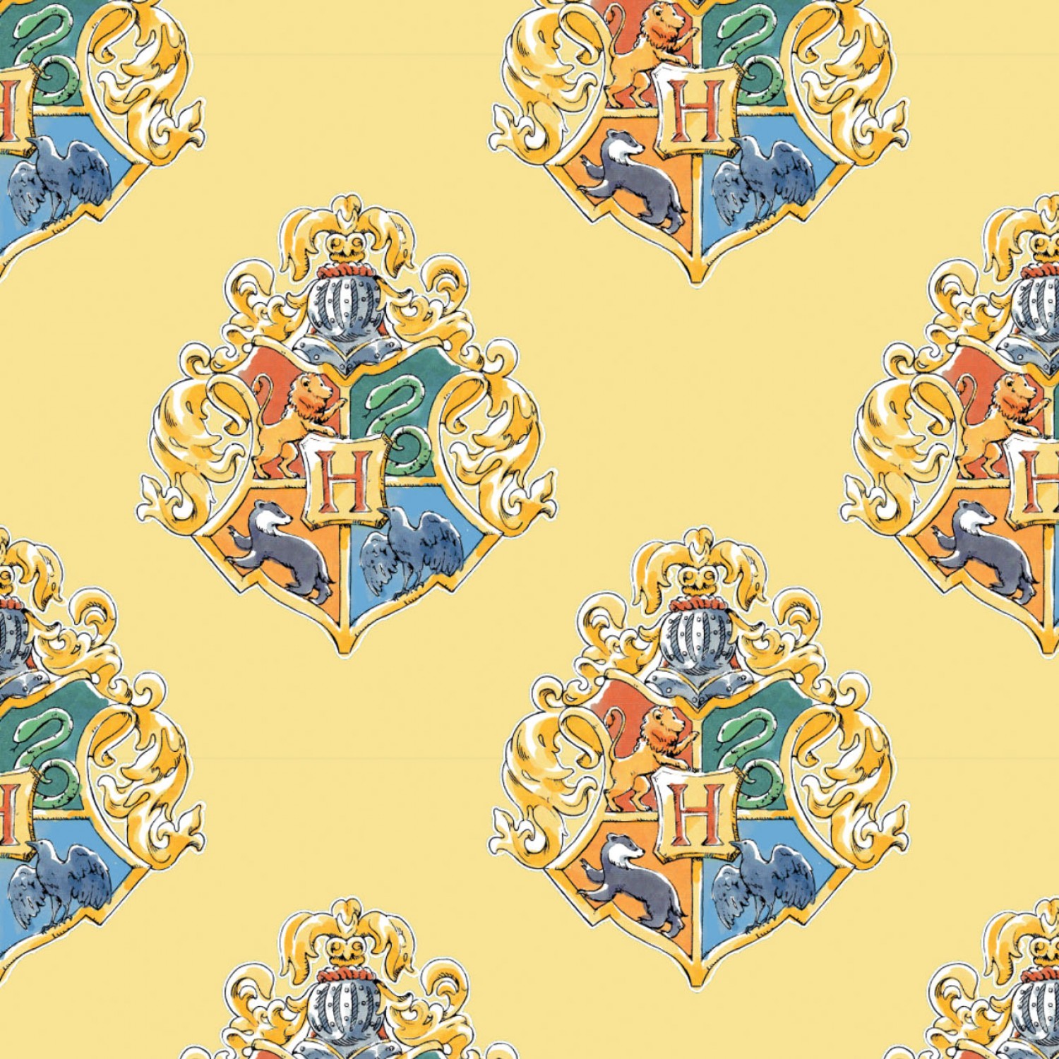 Harry Potter Watercolour Crests Fabric - Yellow