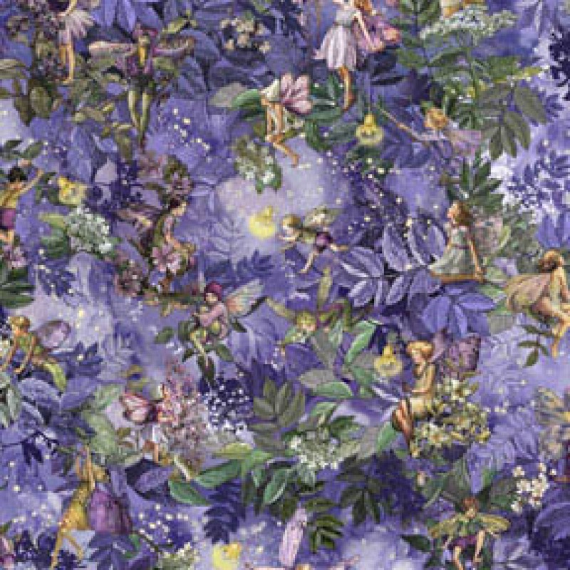 Nite Night Flower Fairies Allover With Metallic Glitter Fabric