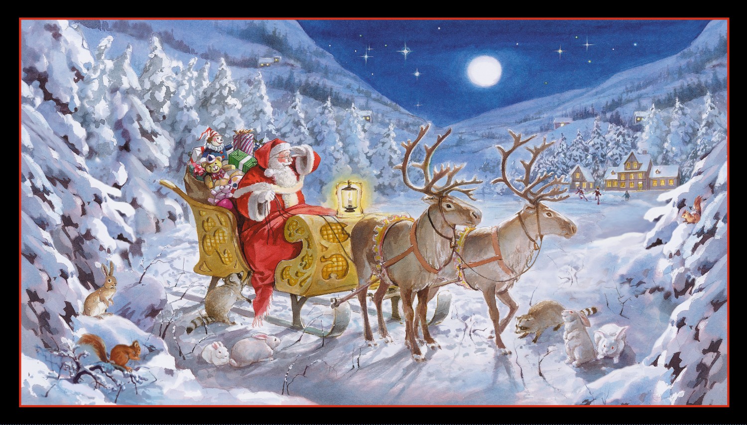 Santa Claus is Coming Christmas Fabric Panel