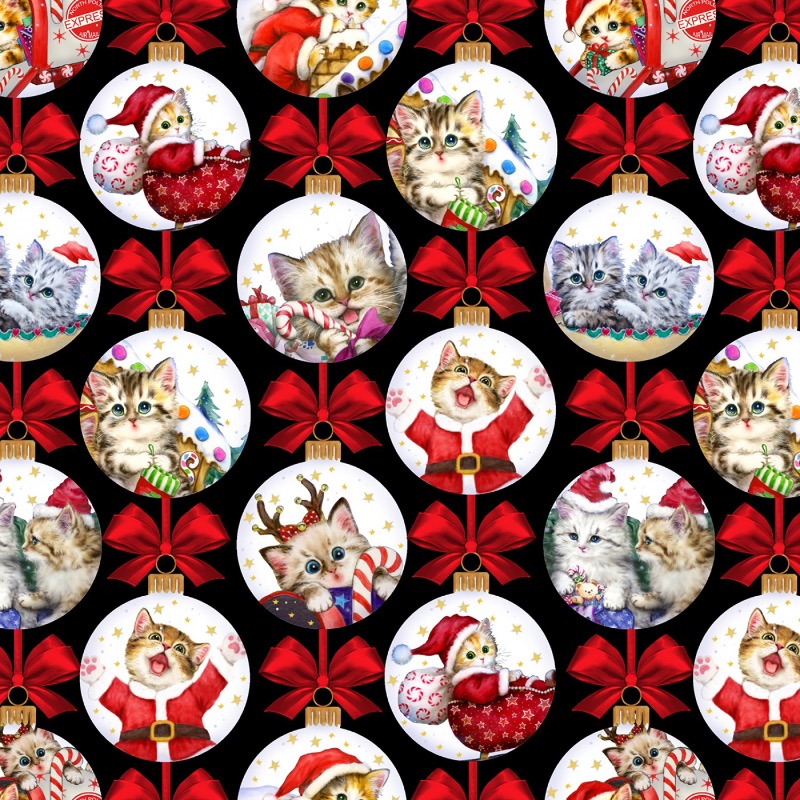 Christmas Kitten Baubles Fabric