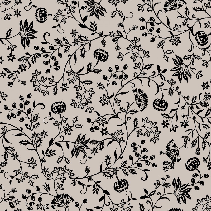 Spooky Night Grey Pumpkin Vines Fabric