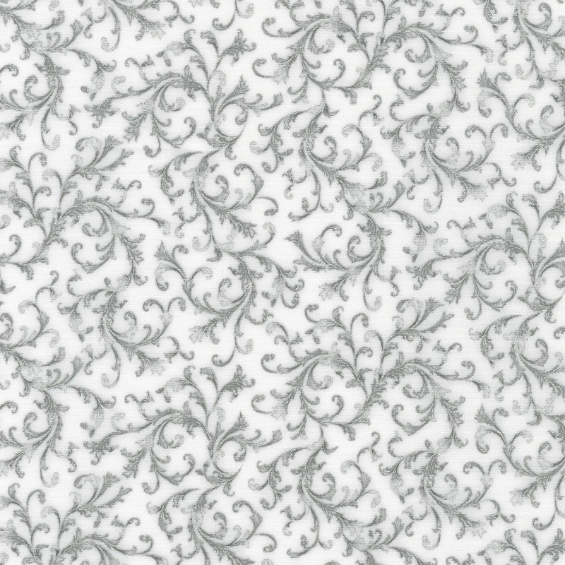 Holiday Flourish 14 Swirls Silver with metallic Fabric