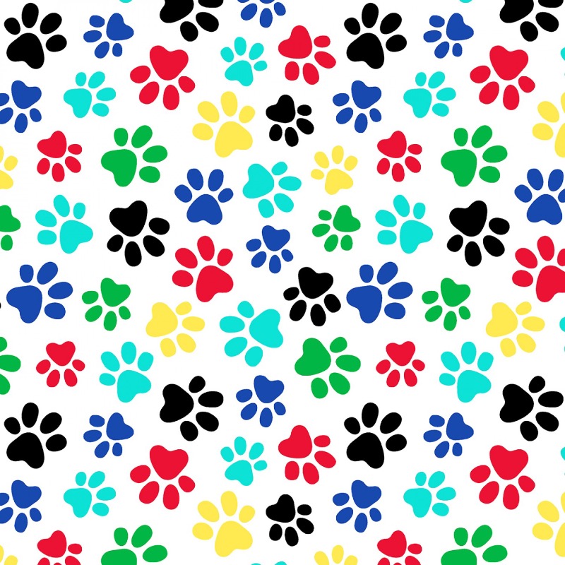 Windham 108'' Multi White Paw Prints Fabric