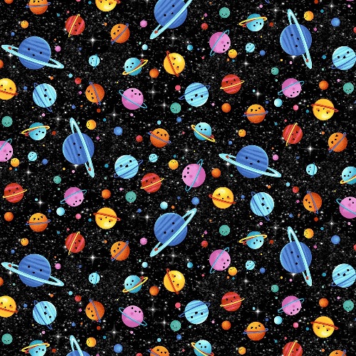 Black Cosmic Space Fabric with Metallic