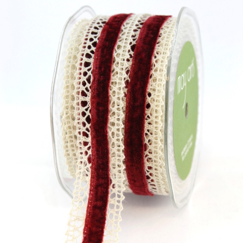 Velvet / Lace Ribbon Deep Red