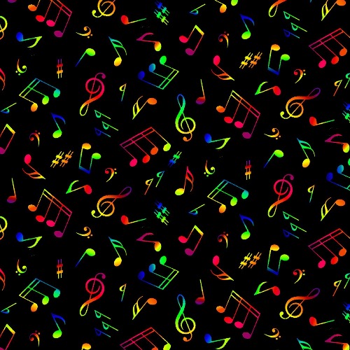Black Multi Musical Notes Fabric