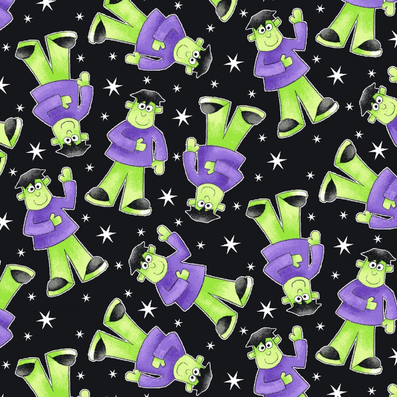 Here We Glow Black Tossed Frankenstein Glow In The Dark Fabric