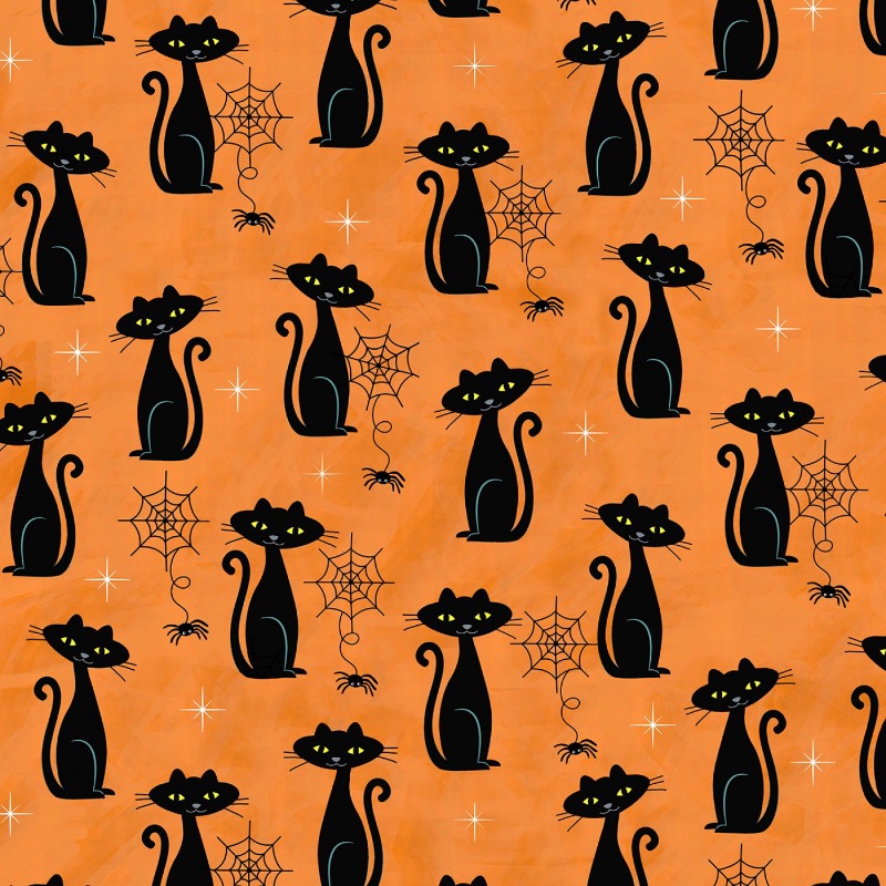 Hocus Pocus Cat Charms Fabric - Orange