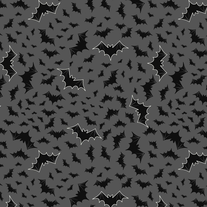 Grey Bats Halloween Fabric Glow in the Dark