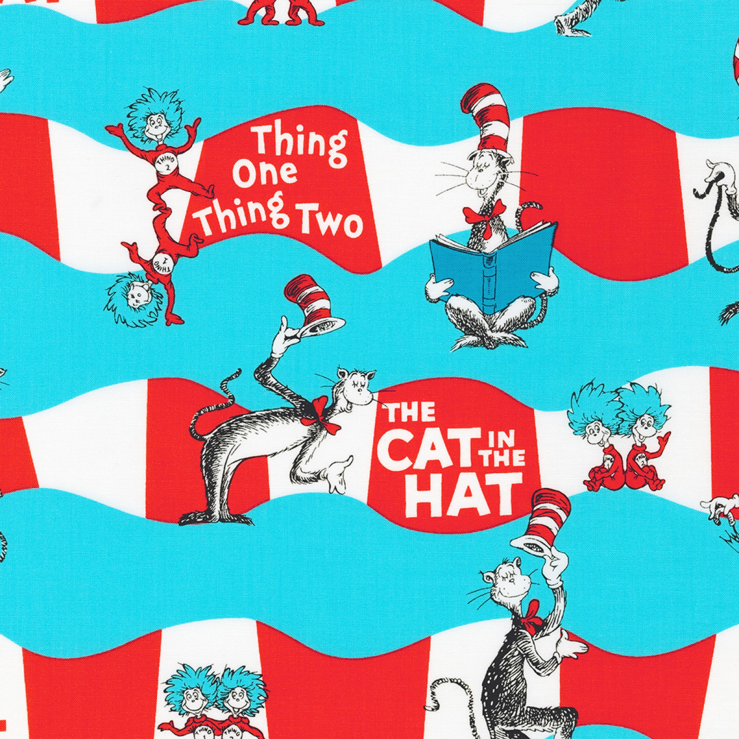 Dr. Seuss The Cat in the Hat Aqua Fabric