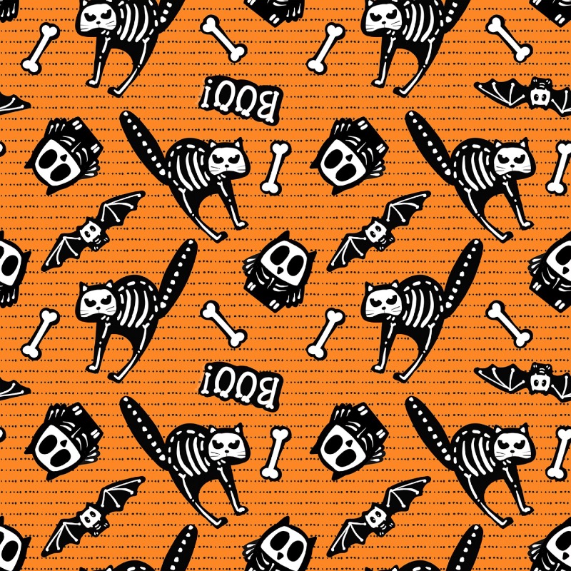 Glow Ghosts Orange Tossed Bones Glow In The Dark Fabric