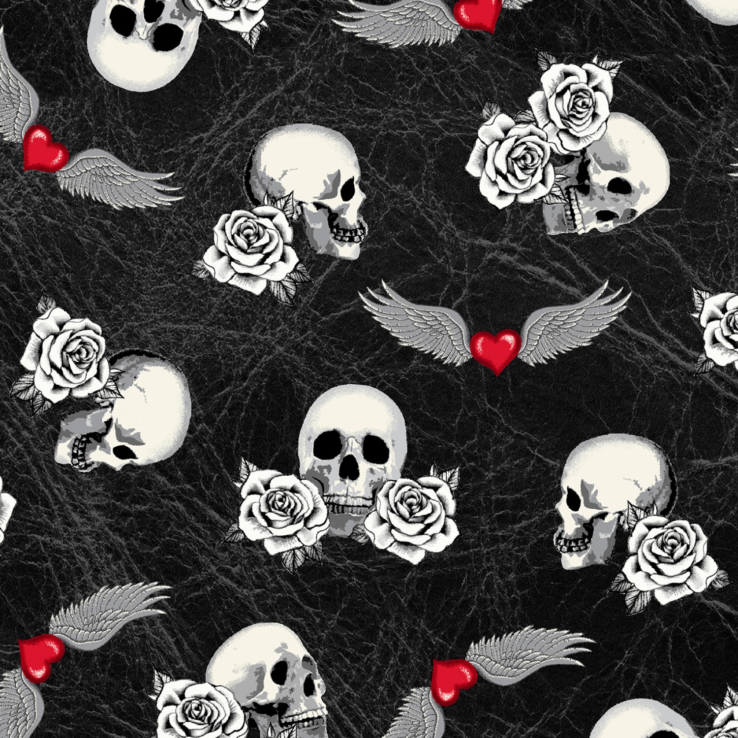 Born To Ride Black Skulls Fabric