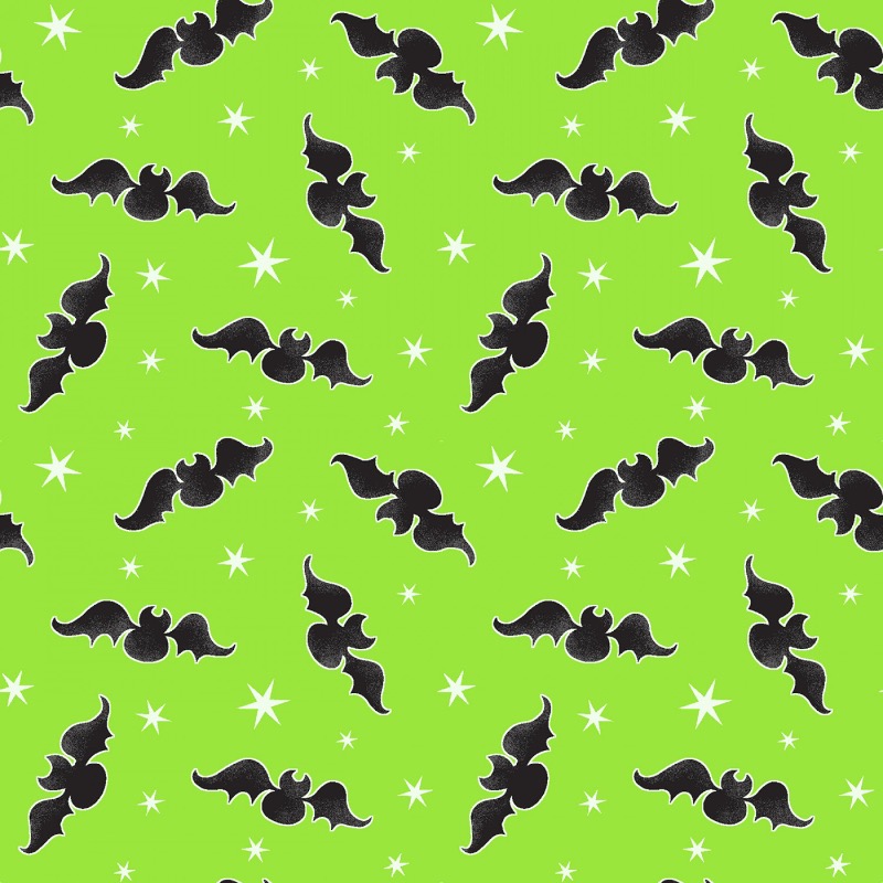 Here We Glow Green Tossed Bats Glow In The Dark Fabric