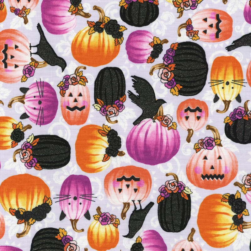 Pumpkins Spooky Halloween Fabric With Glitter