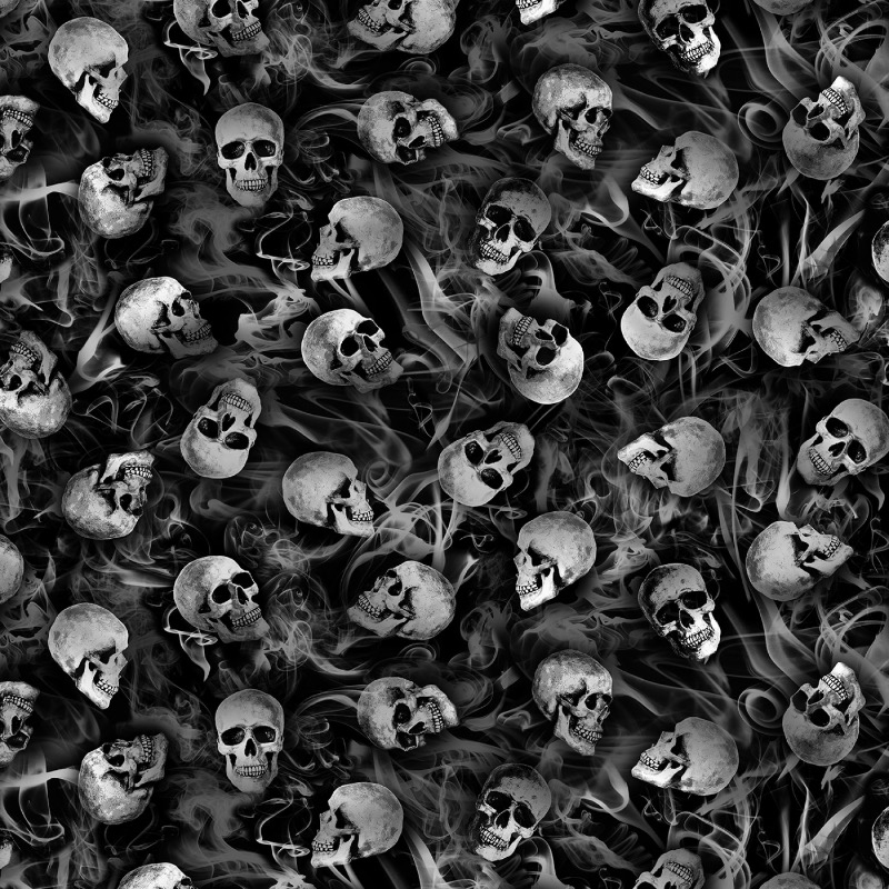 Black Wicked Tossed Skulls Fabric