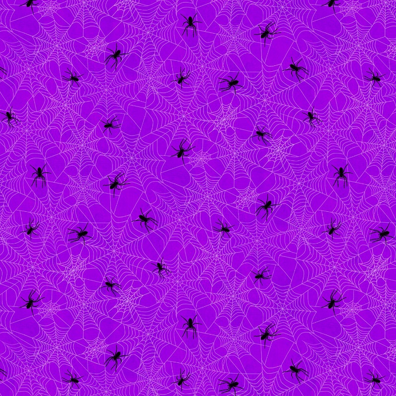 Frightful Night Purple Halloween Spider Webs Fabric