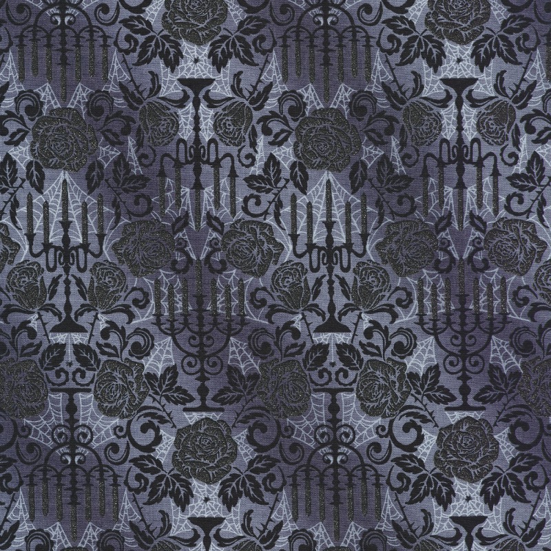 Totally Twilight Candelabra Smoke Spooky Halloween Fabric With Glitter