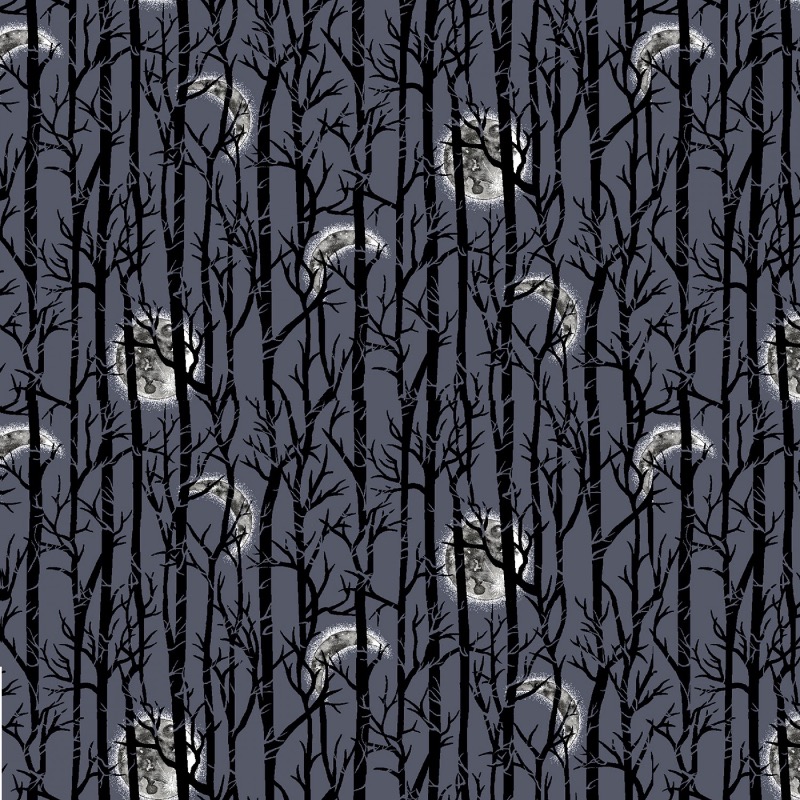 Spooky Night Midnight Moonlight Trees Fabric
