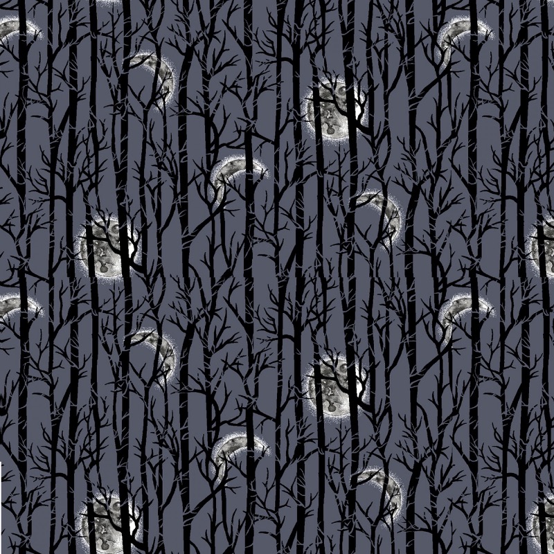 Spooky Night Midnight Moonlight Trees Fabric
