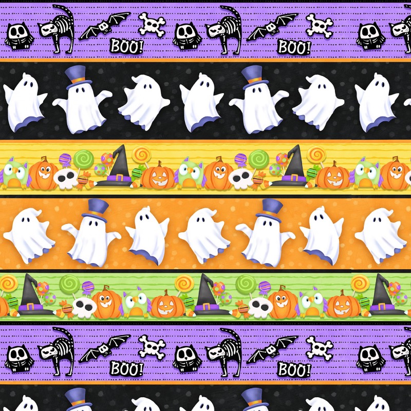 Glow Ghosts Novelty Stripe Glow In The Dark Fabric