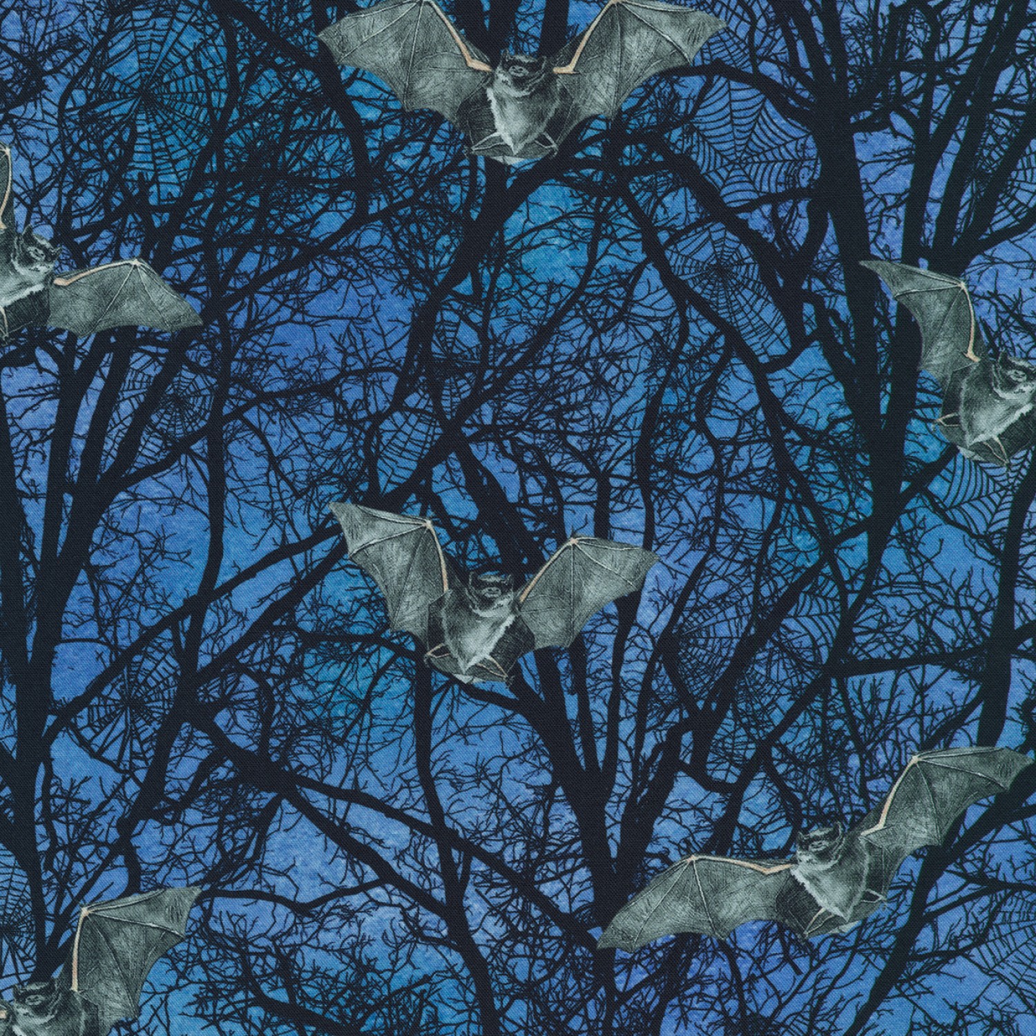 Spooky Raven Moon Bats and Trees Fabric