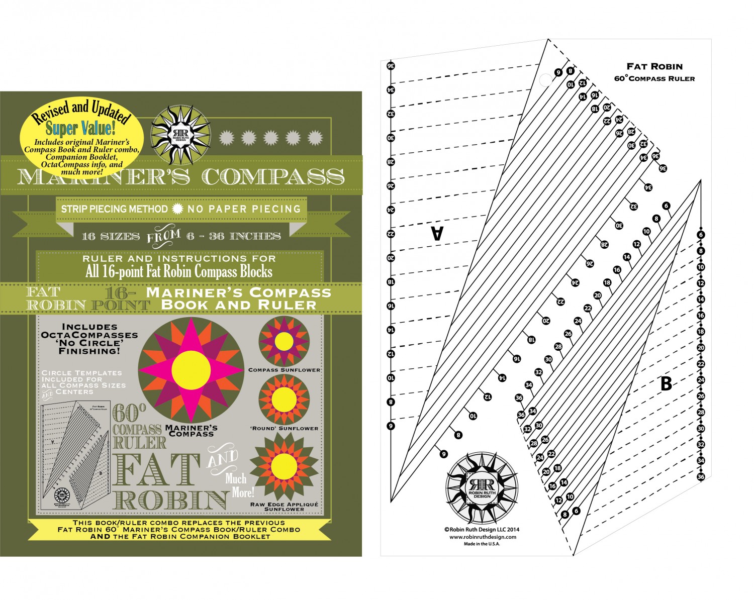 Fat Robin 16 Point Mariner's Compass Book and Ruler Combo