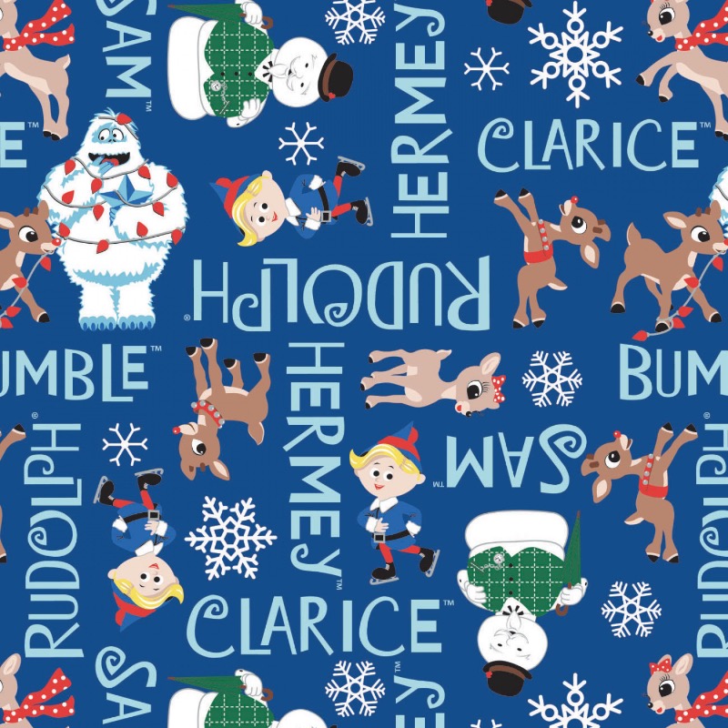 Rudolph Names Rudolph Character Names Fabric - Blue - The Quilt Shop