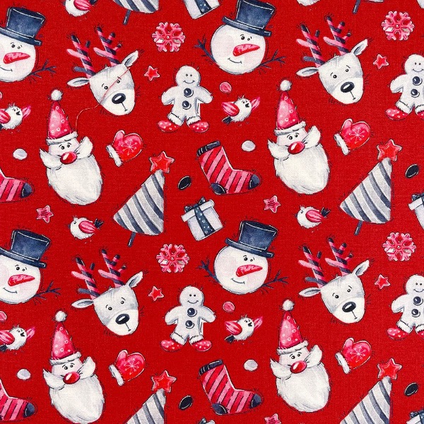 Christmas Crowd Red Fabric