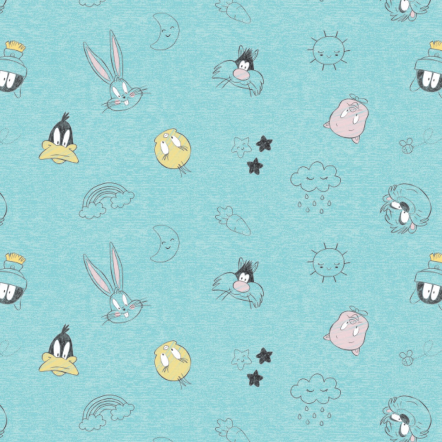 Looney Tunes Character Head Toss Fabric - Blue