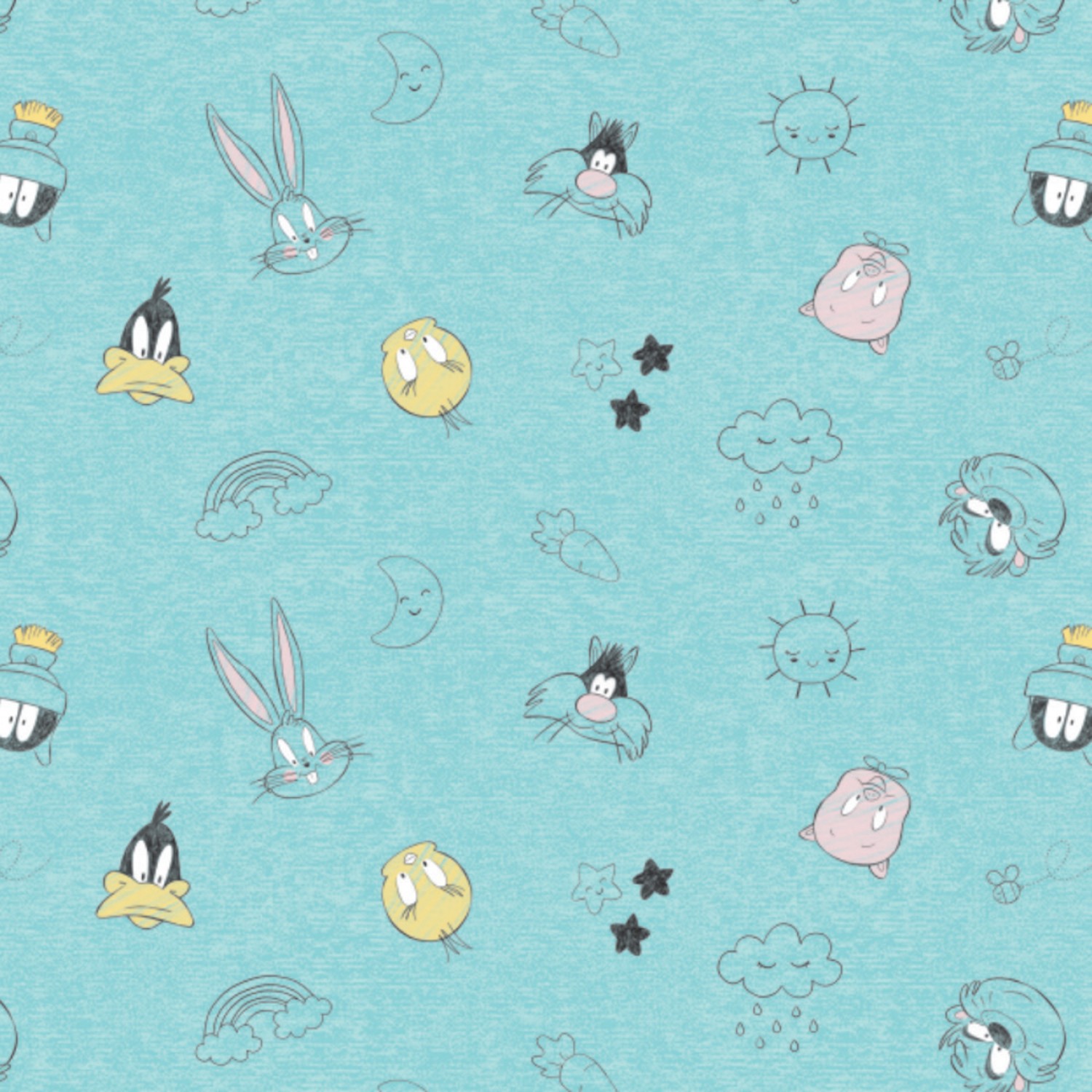 Looney Tunes Character Head Toss Fabric - Blue