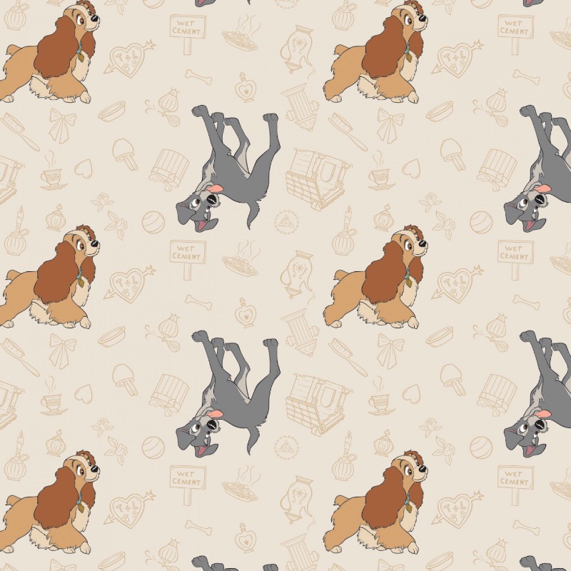Disney Cream Disney Lady and The Tramp Home Sweet Home Fabric
