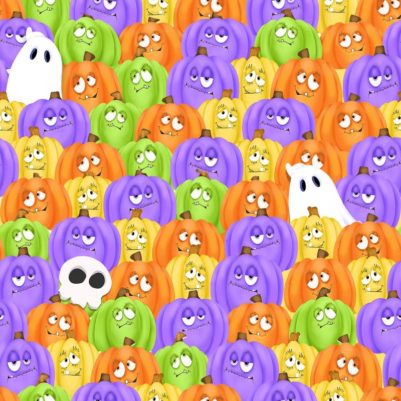 Glow Ghosts Stacked Pumpkins and Ghosts Glow In The Dark Fabric