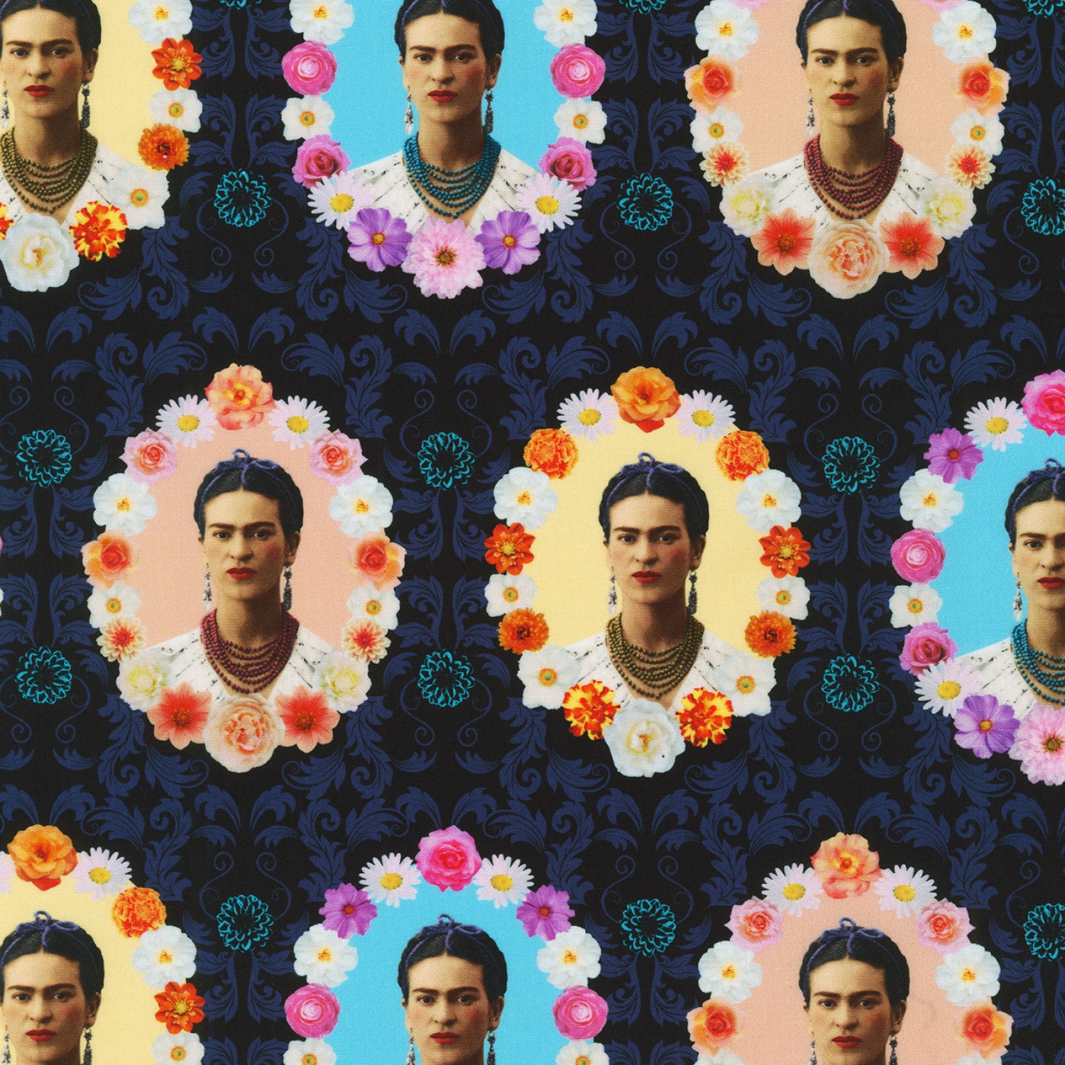 Midnight Frida Kahlo Picture in Floral Frame