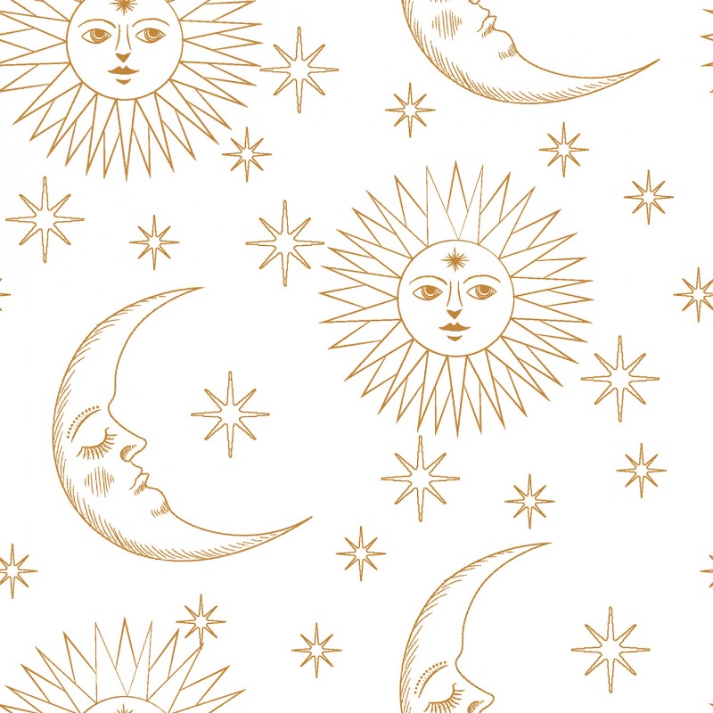 Magical Galaxy Sun and Moons Fabric with Metallic