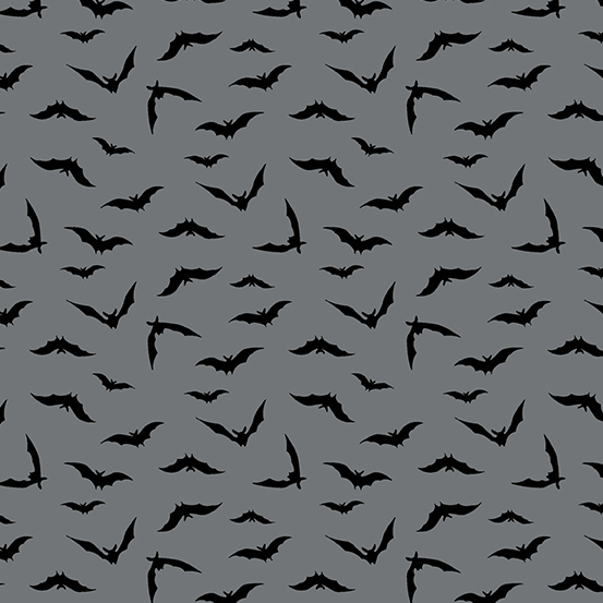 Midnight Haunt Night Flight Bats Fabric - Pewter
