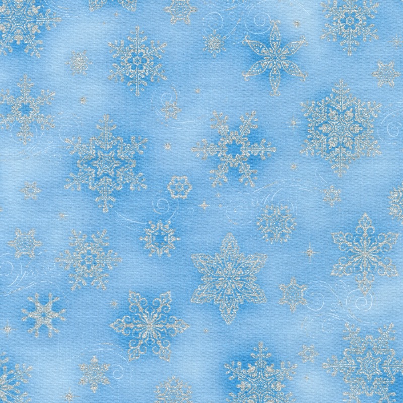 Holiday Flourish 14 Snowflakes Sky with metallic Fabric