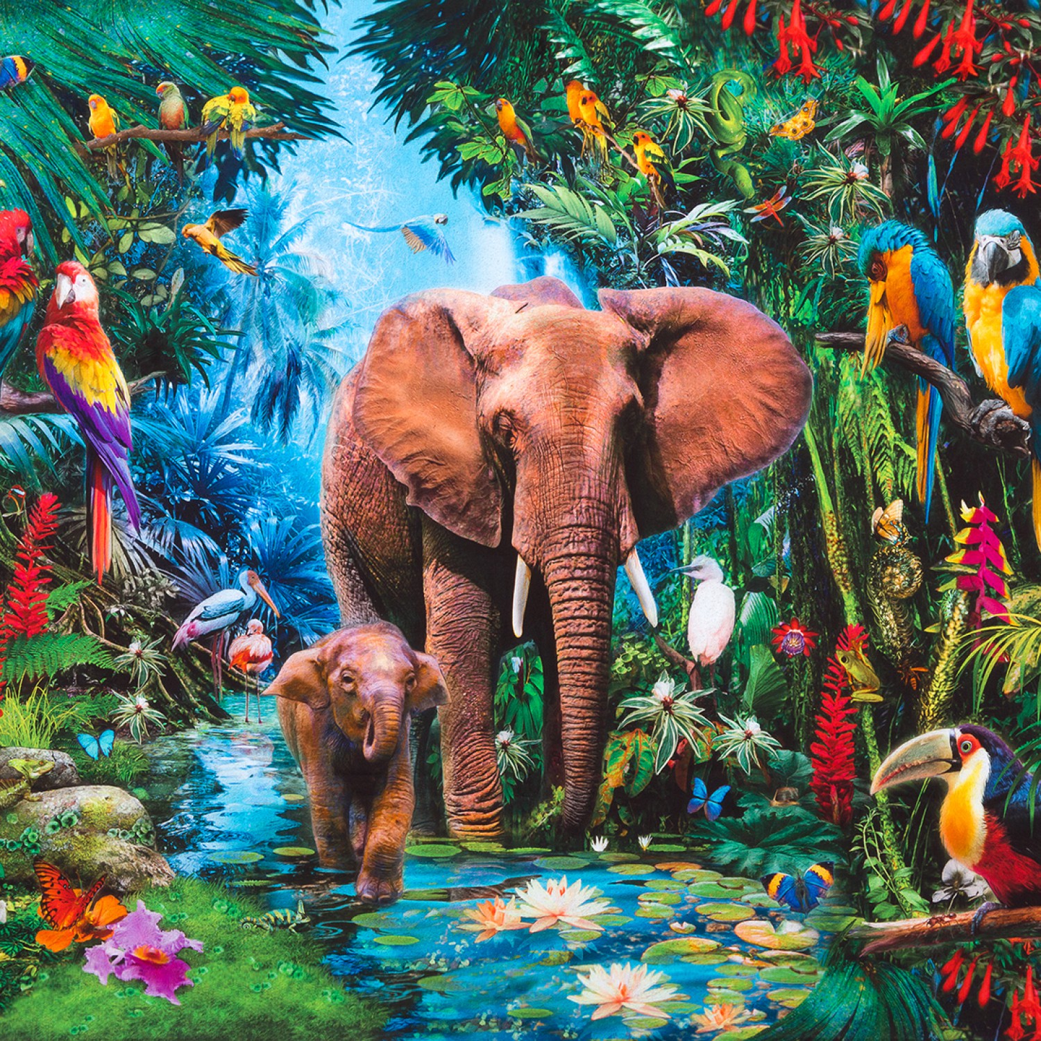 Wild Elephants Digitally Printed Panel 36in