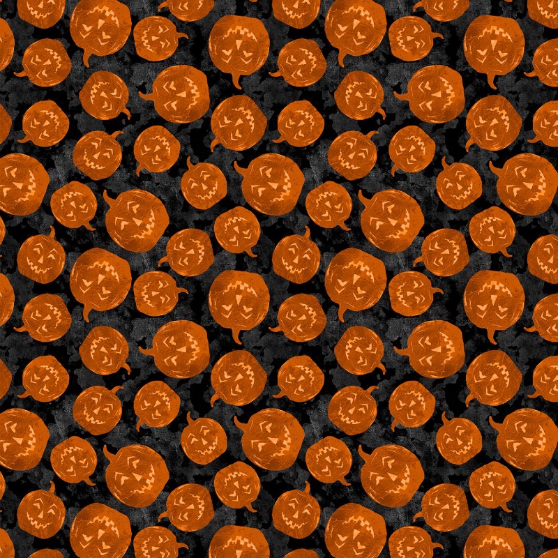 Frightful Night Black Halloween Pumpkin Toss Fabric