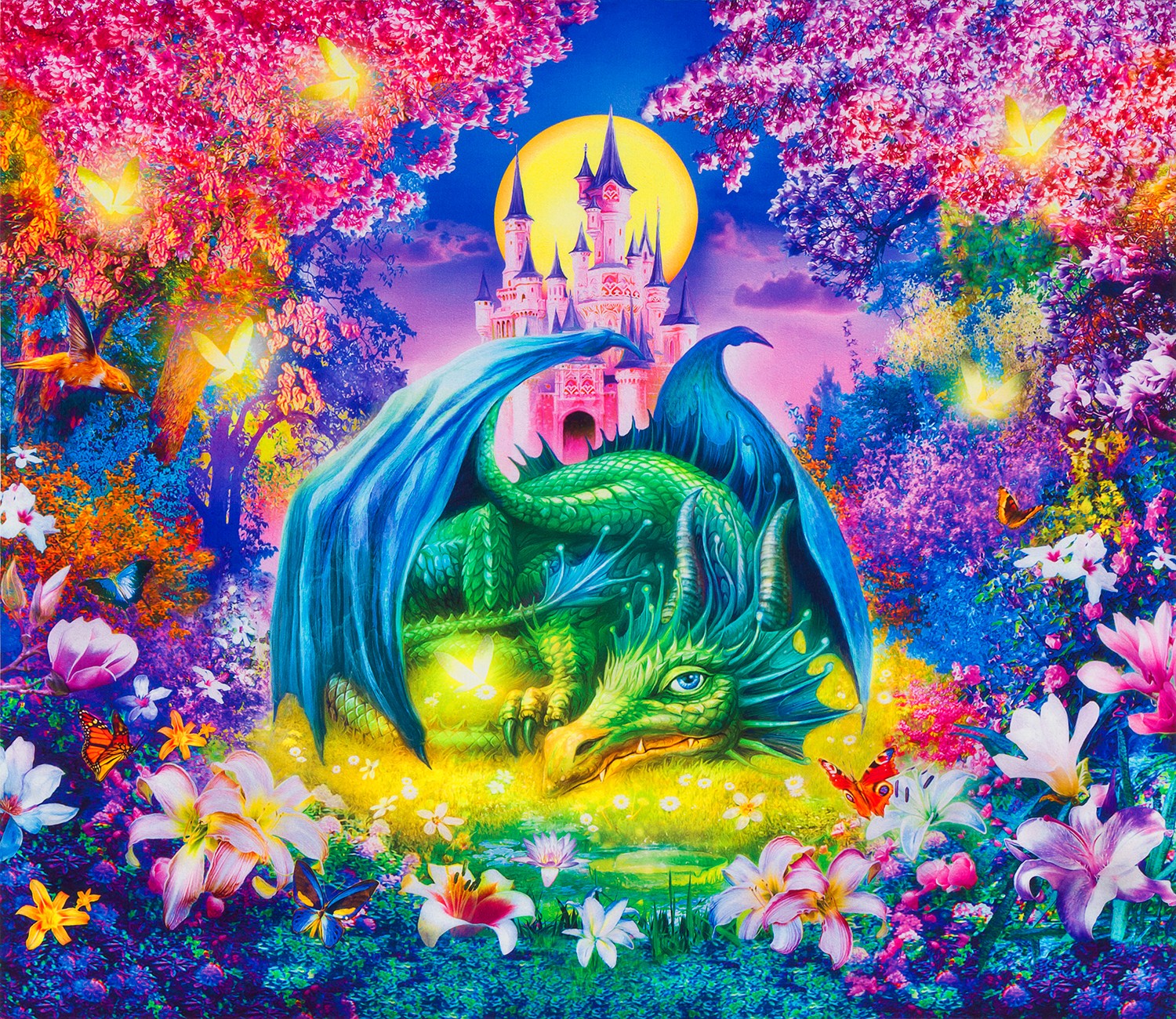 Wild Dragon and Castle Digitally Printed Panel 36in