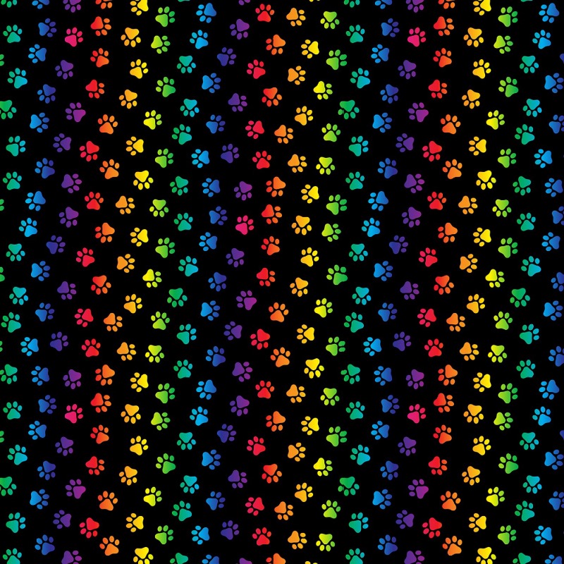 Black Multi Cat Paws Fabric