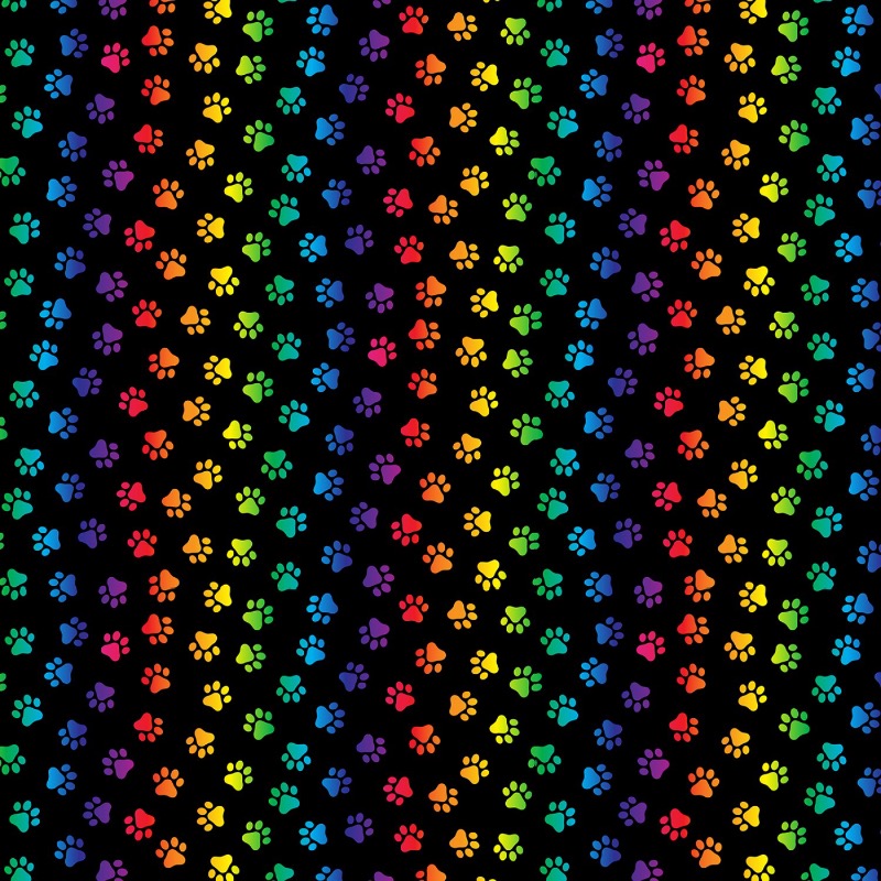 Black Multi Cat Paws Fabric