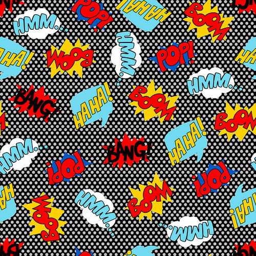 Blank Quilting Superhero Words Fabric