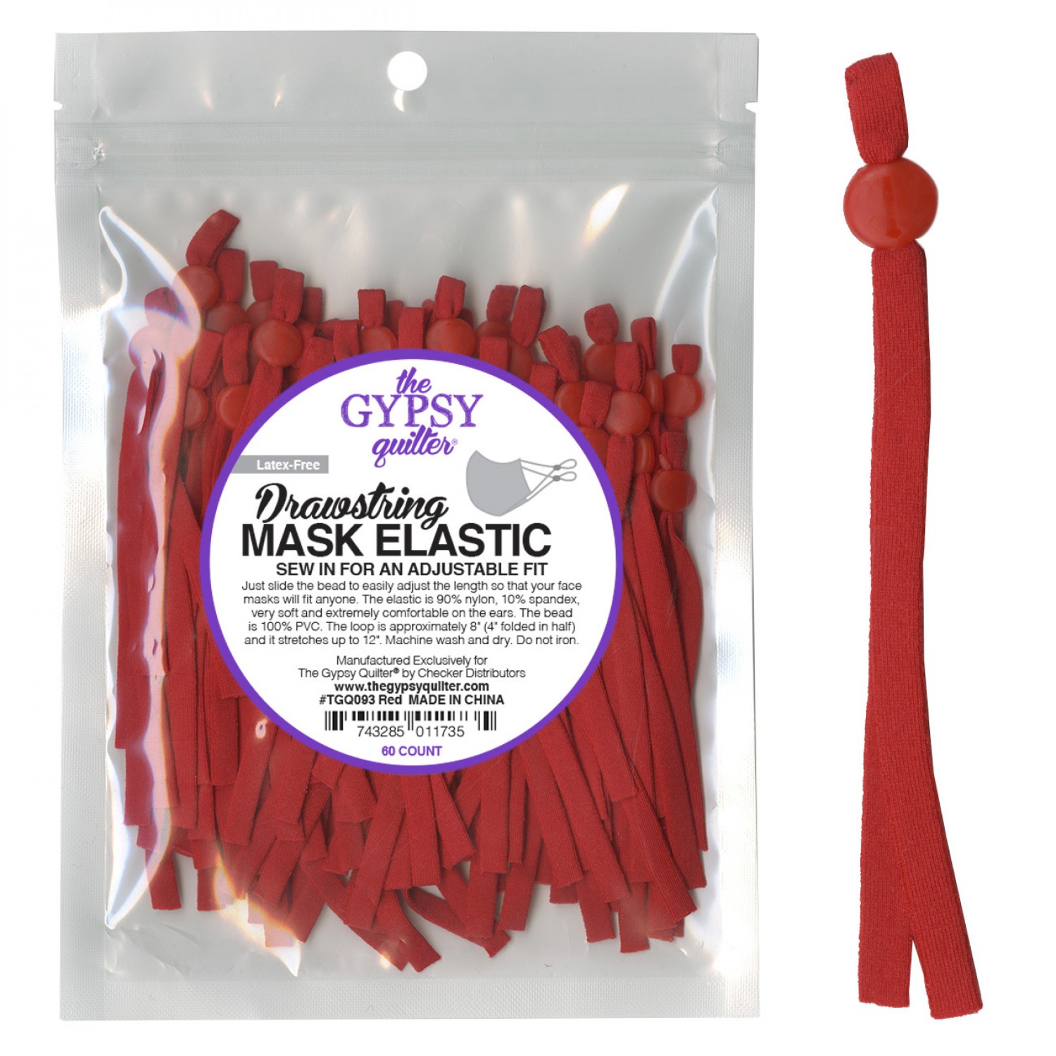 Drawstring Mask Elastic Red 8in 60ct