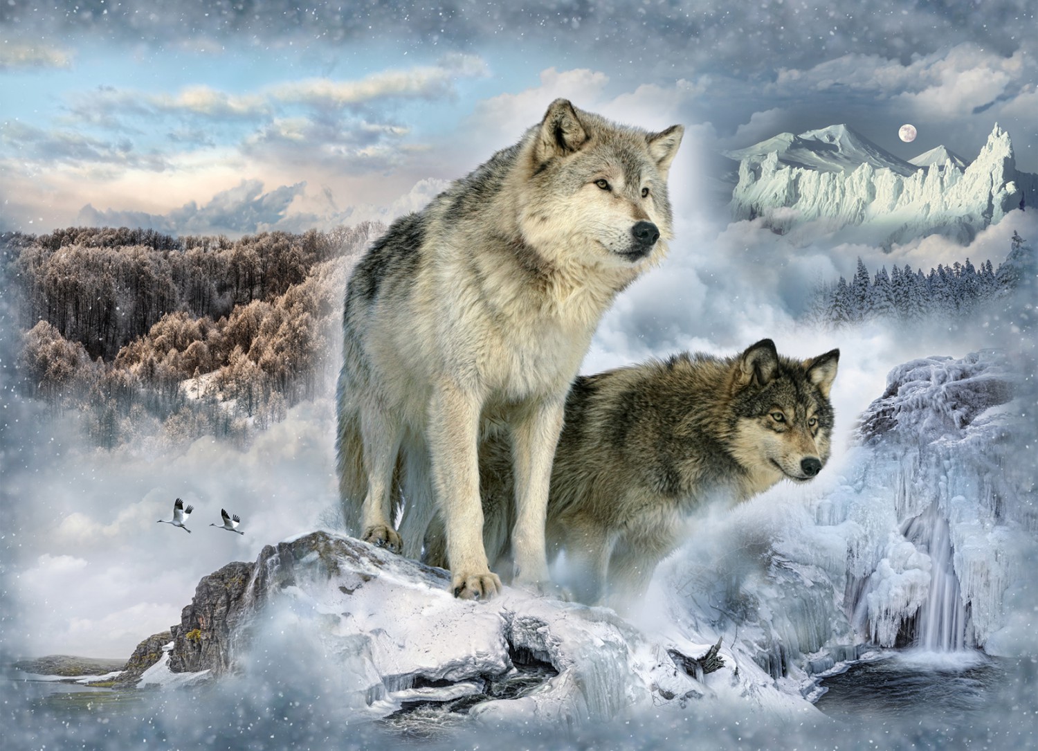 Glacier Wolves Digitally Printed Fabric Panel