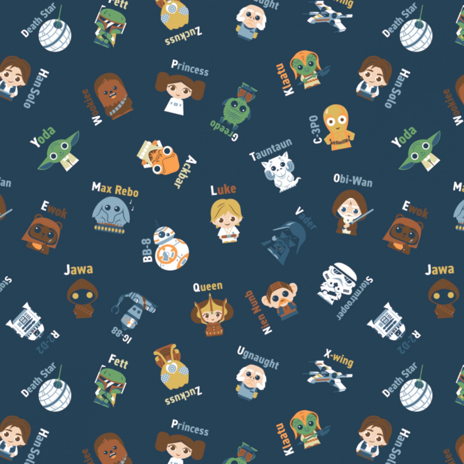 FLANNEL - Star Wars Alphabet Flannel Fabric - Navy