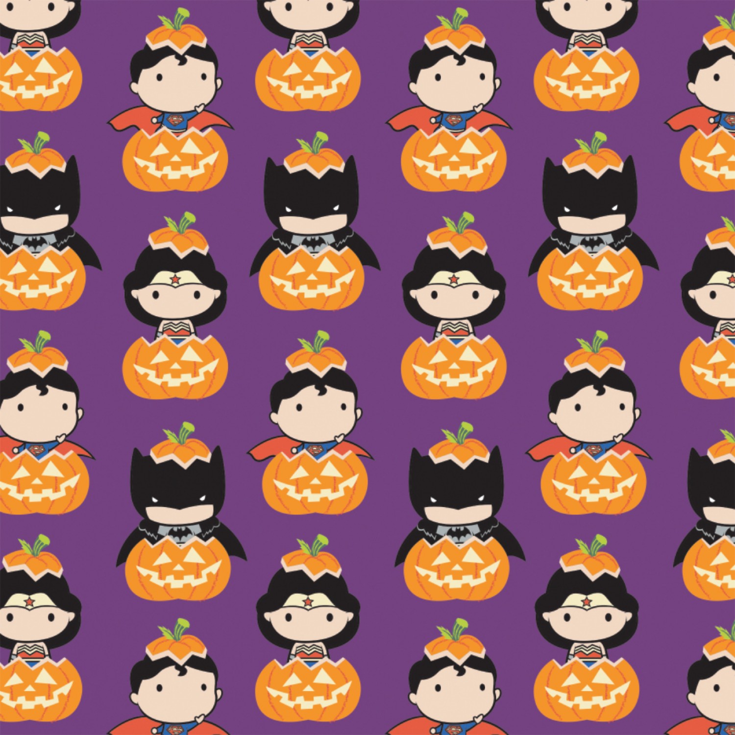 DC Comics Kawaii Halloween Fabric - Purple