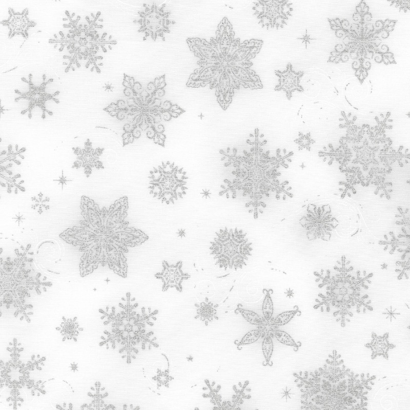 Holiday Flourish 14 Snowflakes Silver with metallic Fabric